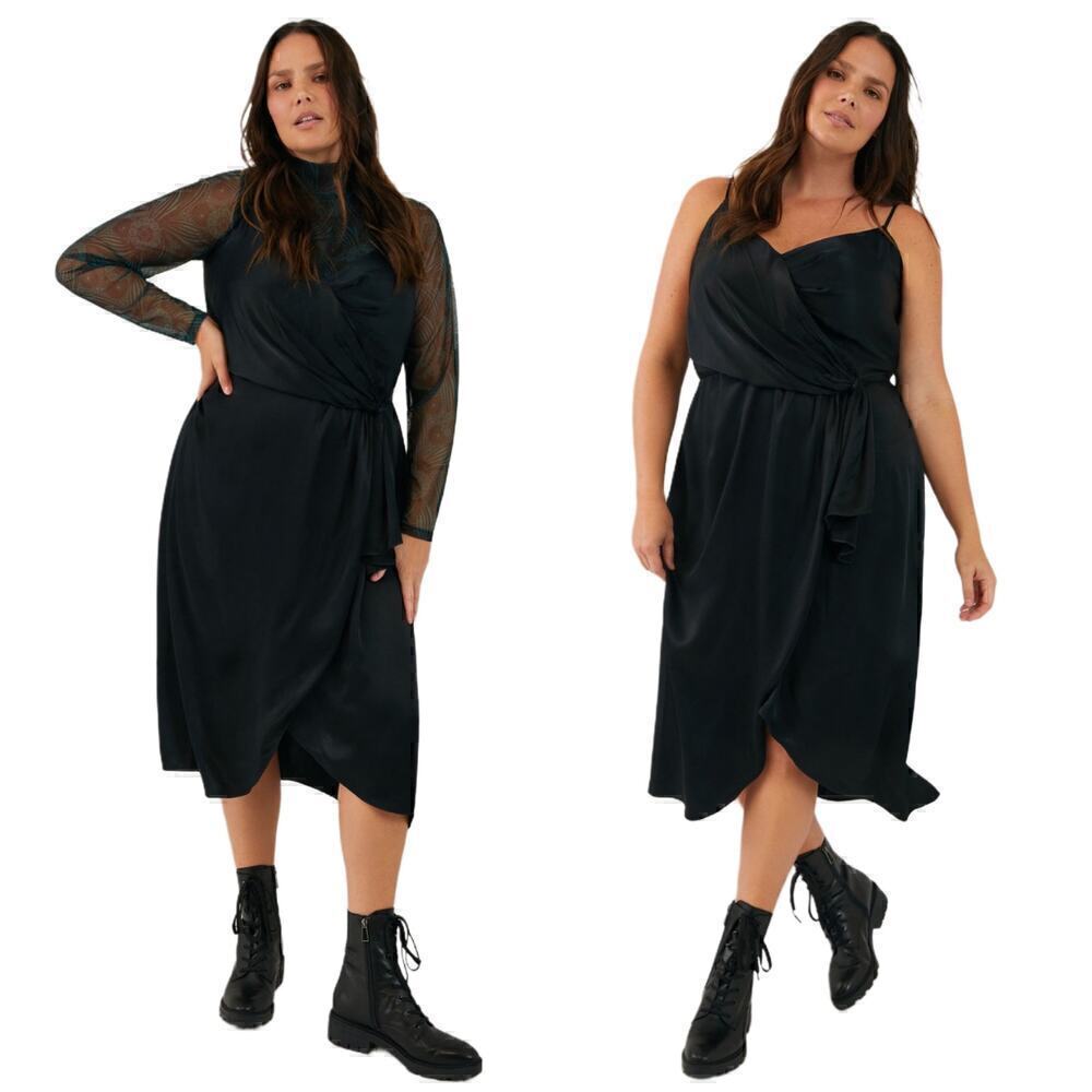 Anthropologie Black Giverny Midi Slip Dress Women's Size 26W Surplice Corpcore
